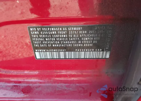 2013 Volkswagen Golf 2.0L Tdi 4-Door из США, поврежденный, VIN WVWDM7AJXDW029997